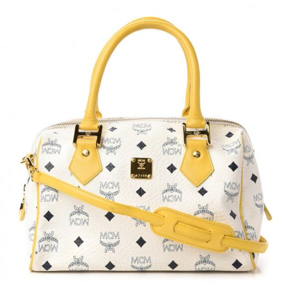MCM Visetos Boston Satchel White & Yellow - Picture 1 of 12